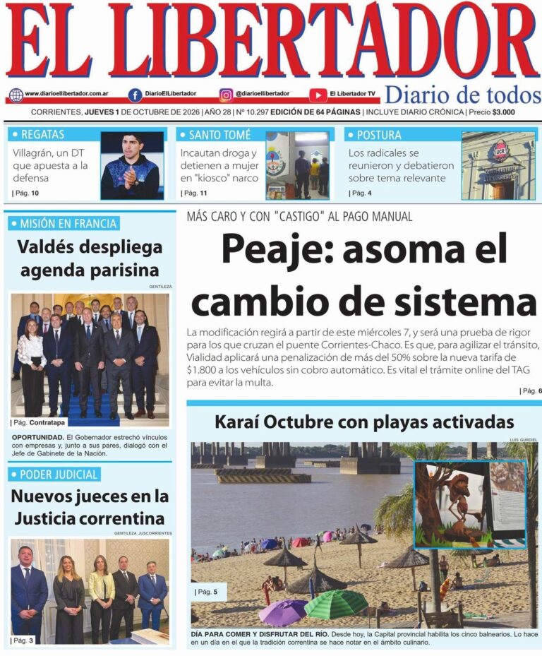 Tapas y contratapas de los diarios de Corrientes del 1 de octubre de 2026