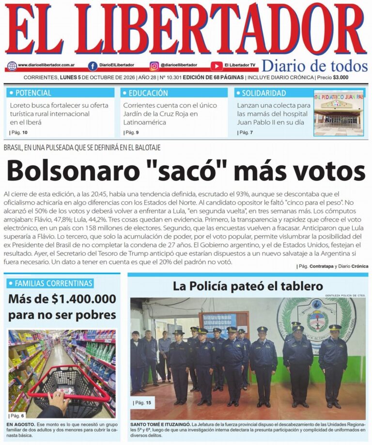 Portadas de los diarios de Corrientes y nacionales del 5 de octubre de 2026