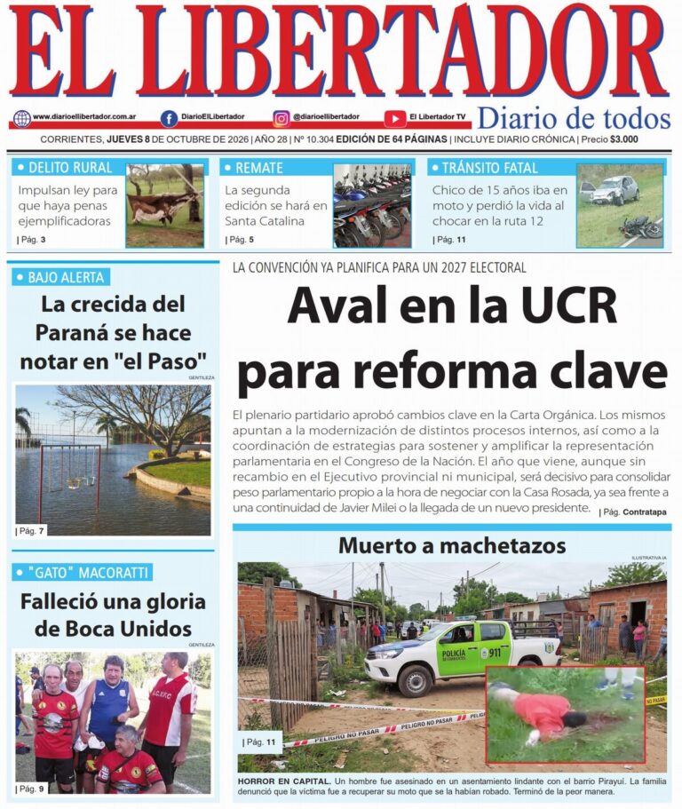 Tapas y contratapas de los diarios de Corrientes del 8 de octubre de 2026