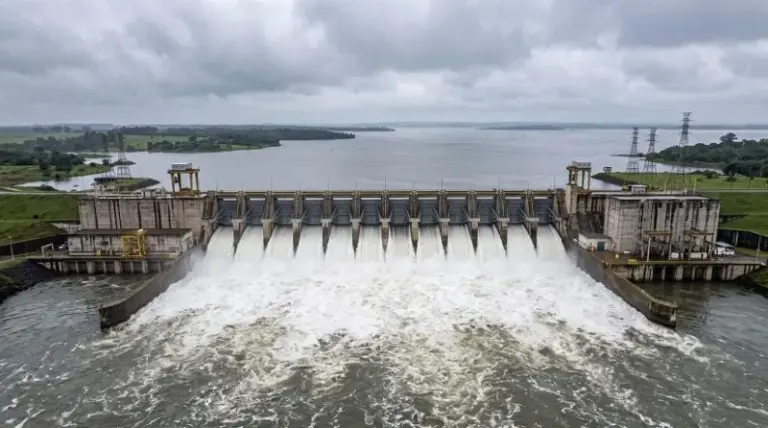 Vista del río Paraná en la costa de Ituzaingó, Corrientes, con nivel de agua elevado